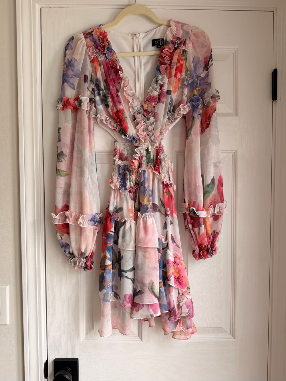 PatBO Floral Ruffle Mini Dress Long Sleeve Size 0